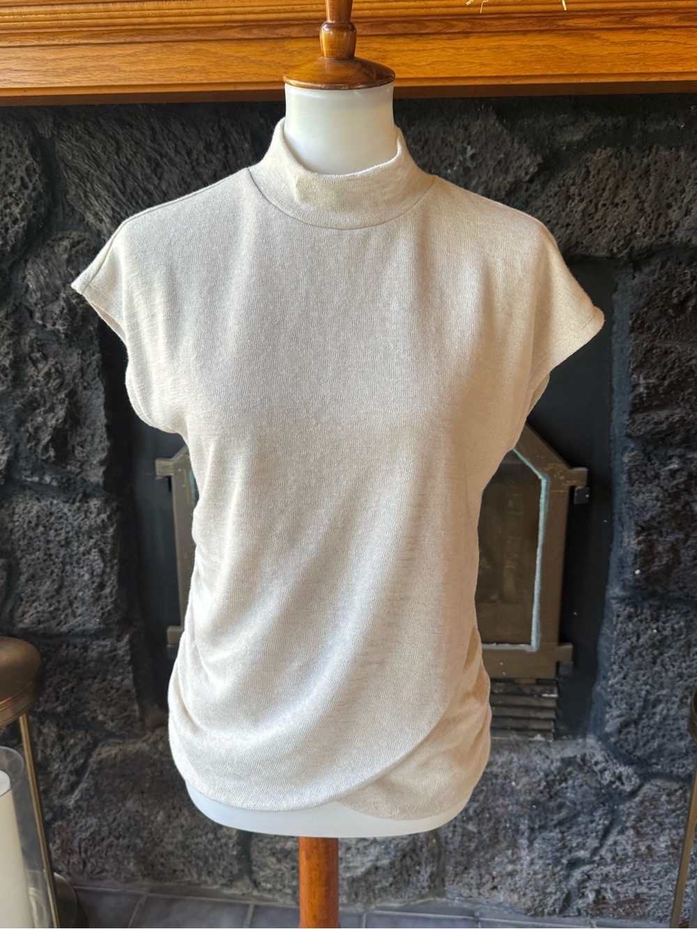 Sanctuary size Small S Light Cream Cap-Sleeve Mock Neck Women's Top shirt blouse